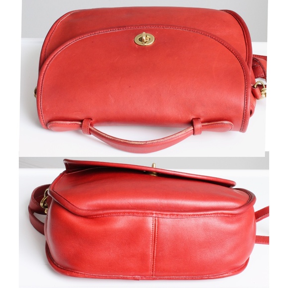 Vintage Coach Plaza Bag Large Red Leather Top Handle Crossbody #9865 1980s - Picture 9 of 17